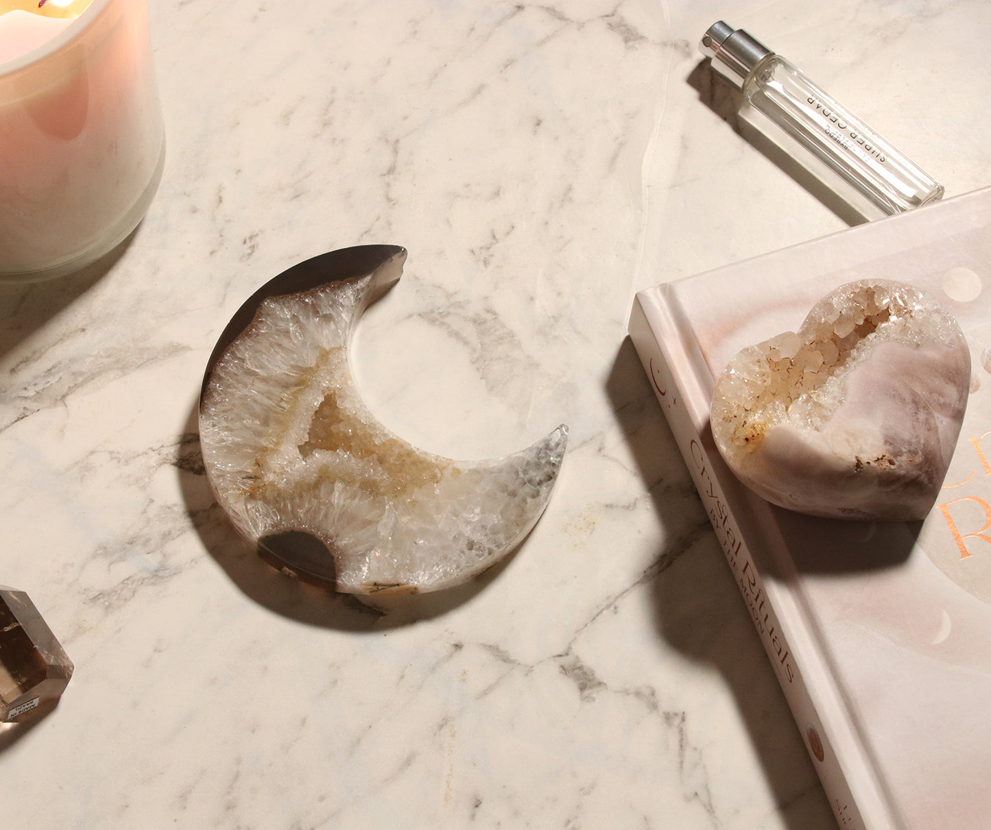 Agate Moon and Pink Amethyst Heart 12