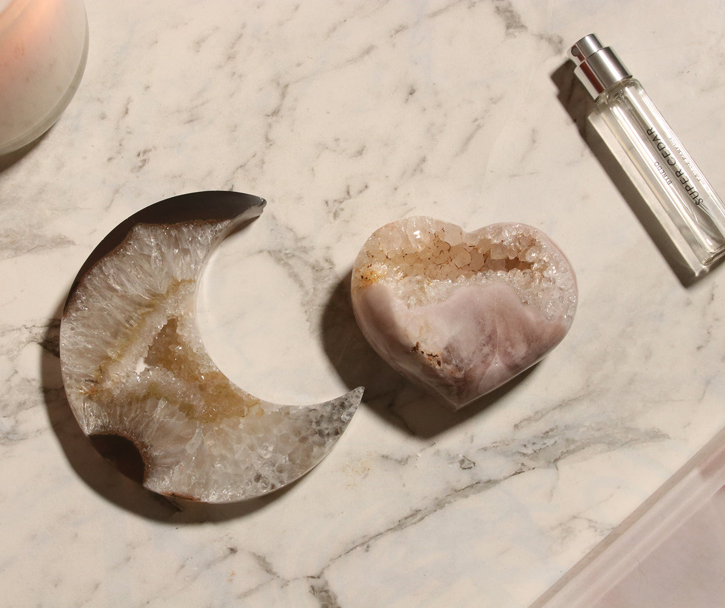 Agate Moon and Pink Amethyst Heart 12
