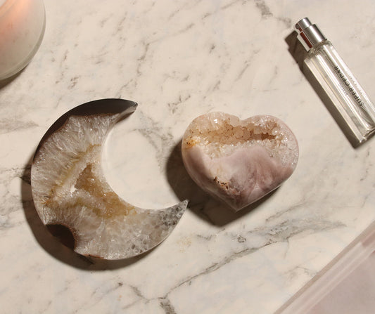 Agate Moon and Pink Amethyst Heart 12