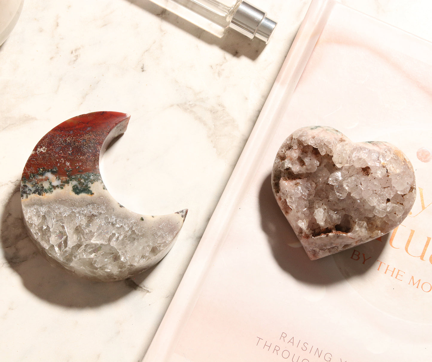 Agate Moon and Pink Amethyst Heart 16