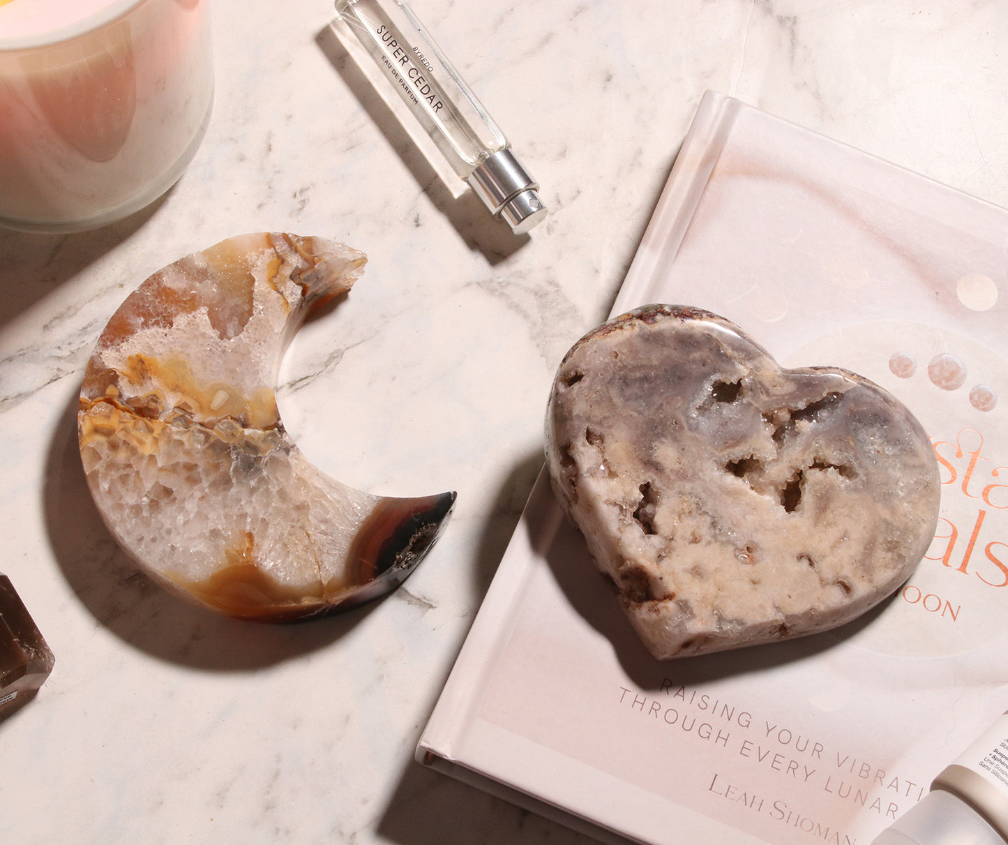Agate Moon and Pink Amethyst Heart 20