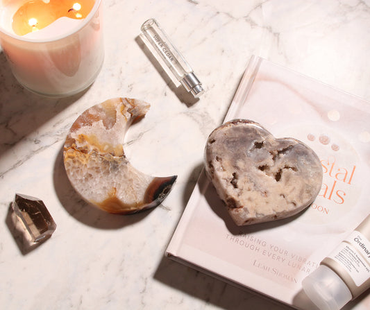 Agate Moon and Pink Amethyst Heart 20