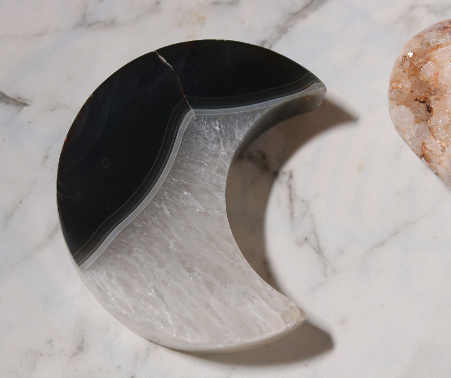 Agate Moon and Pink Amethyst Heart 22
