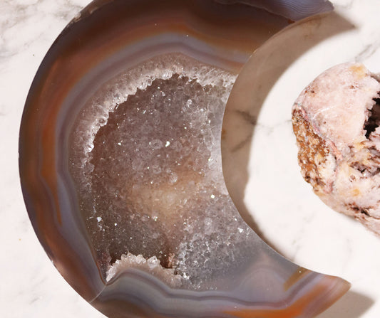 Agate Moon and Pink Amethyst Heart 26