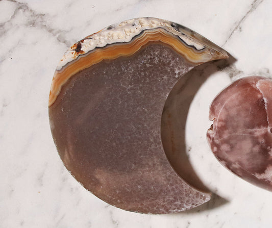 Agate Moon and Pink Amethyst Heart 27