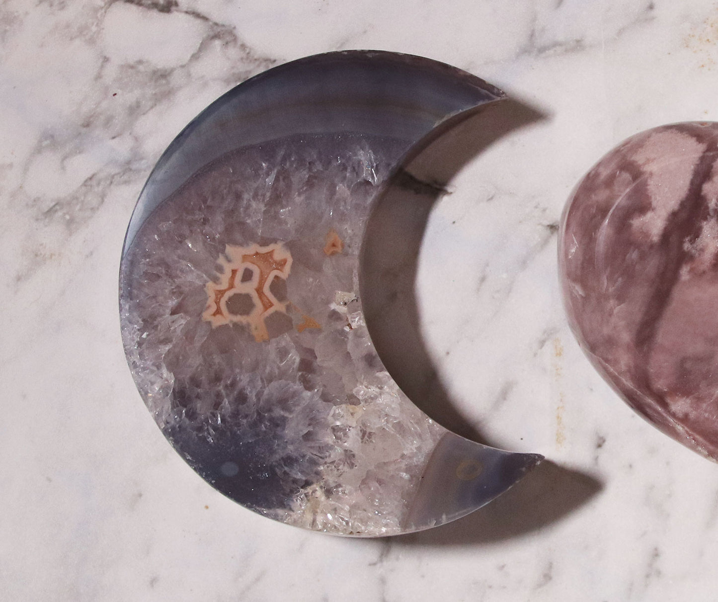 Agate Moon and Pink Amethyst Heart 33