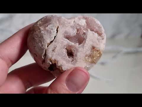 Agate Moon and Pink Amethyst Heart 04