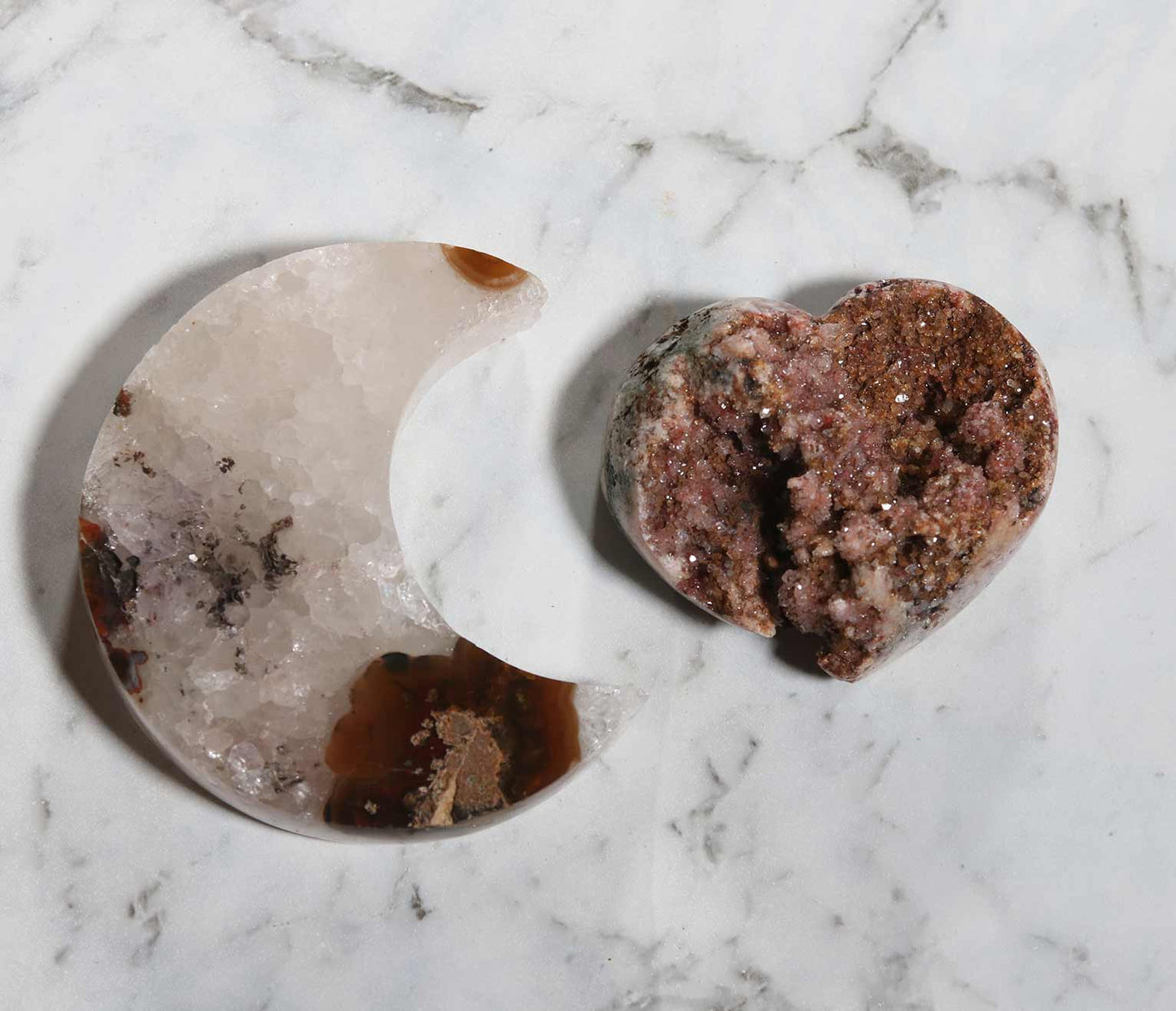 Agate Moon and Pink Amethyst Heart 02