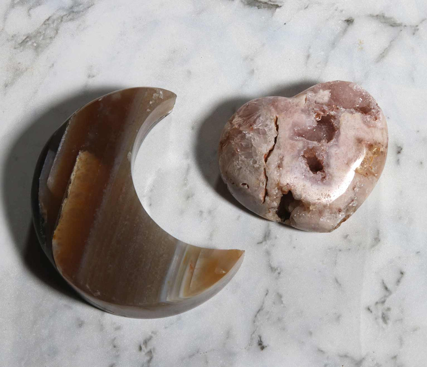 Agate Moon and Pink Amethyst Heart 04