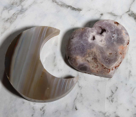 Agate Moon and Pink Amethyst Heart 05
