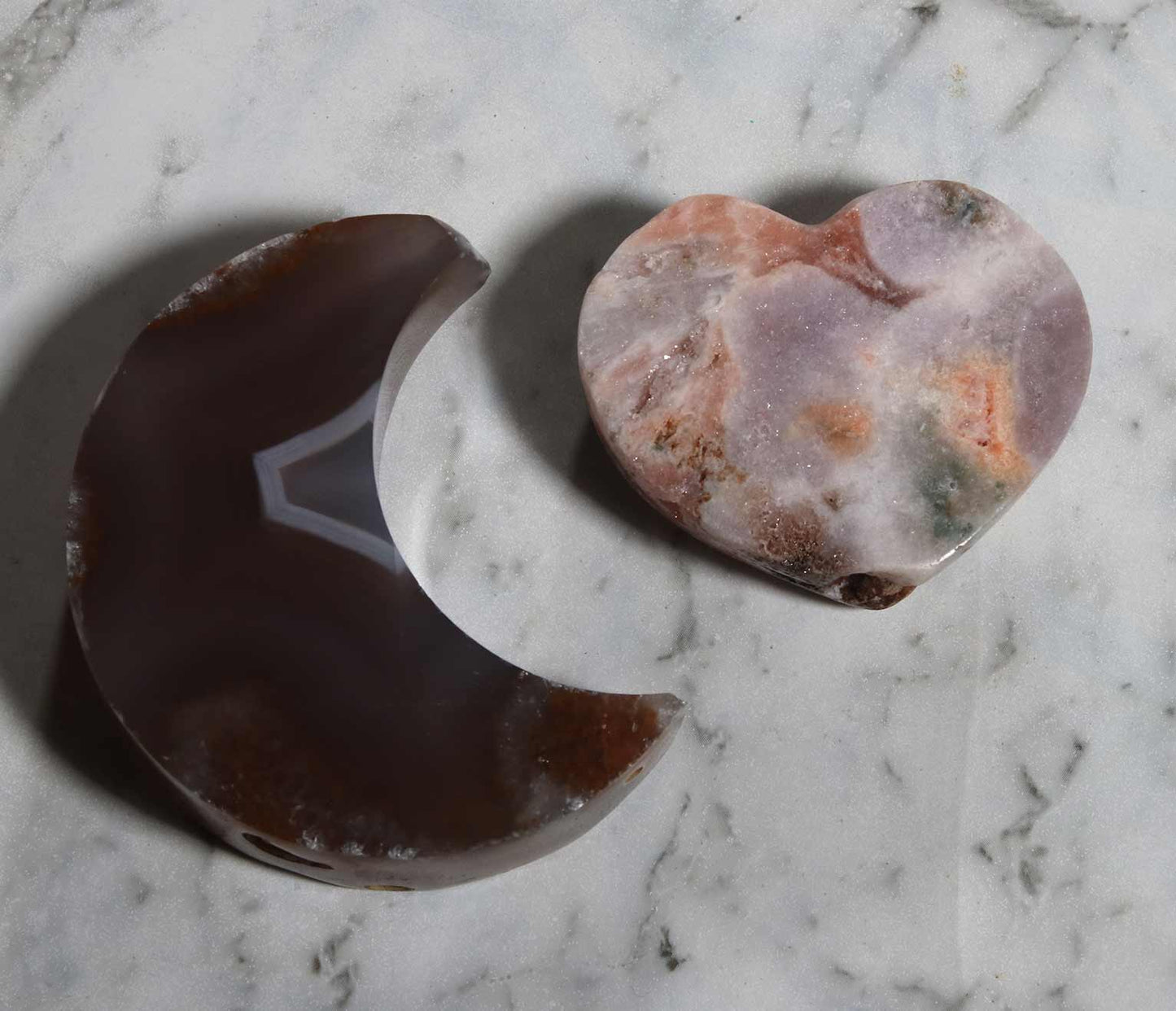 Agate Moon and Pink Amethyst Heart 06