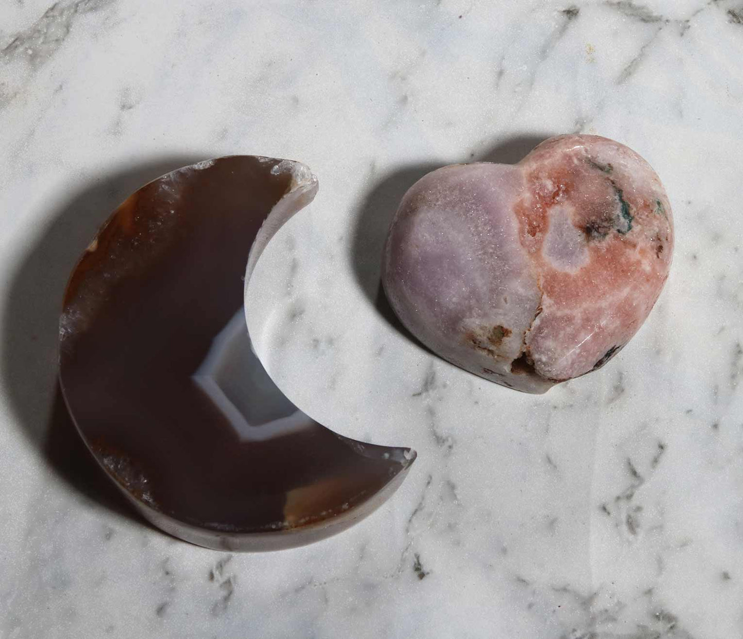 Agate Moon and Pink Amethyst Heart 06