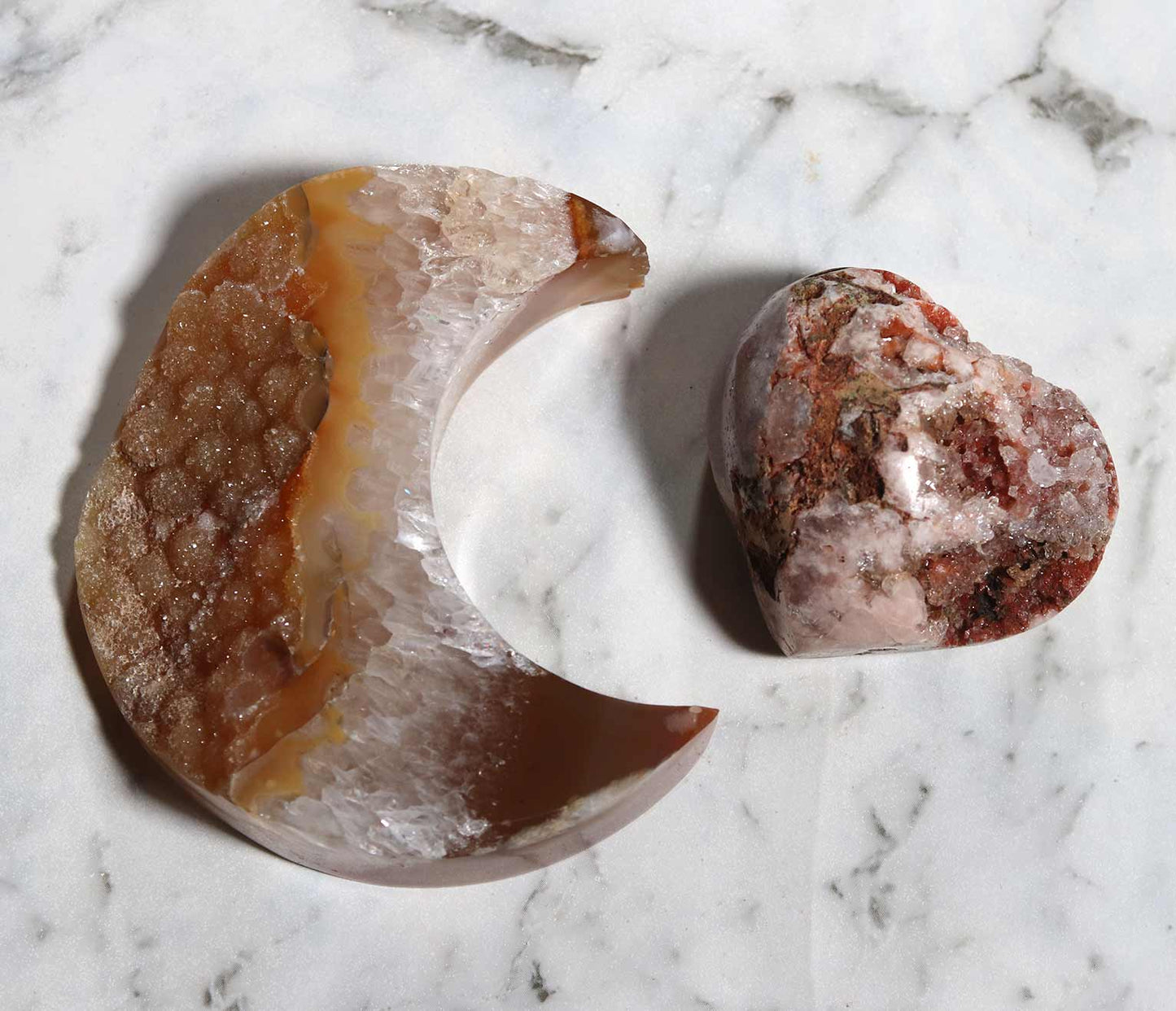 Agate Moon and Pink Amethyst Heart 07