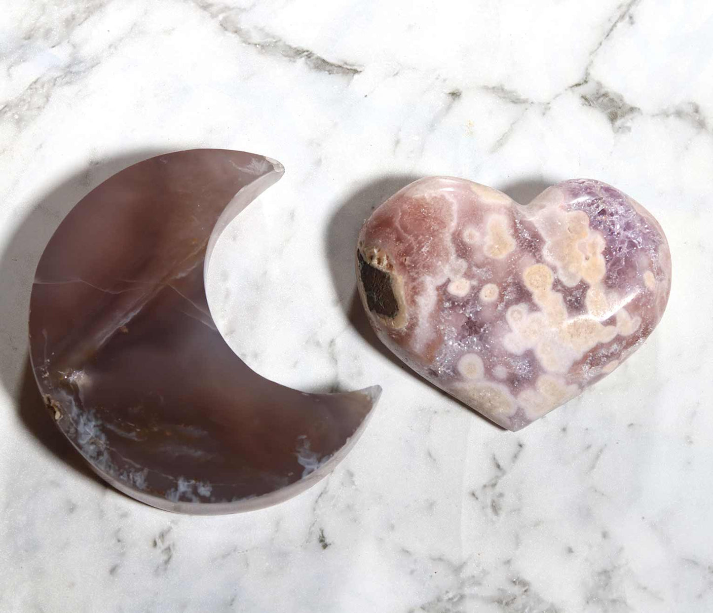 Agate Moon and Pink Amethyst Heart 08