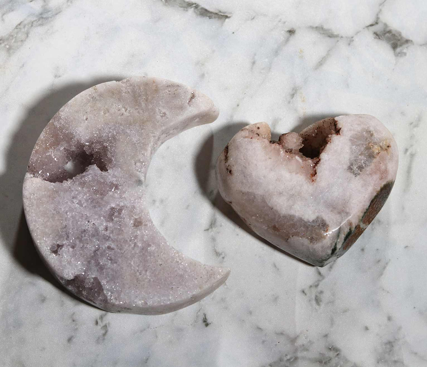 Agate Moon and Pink Amethyst Heart 09