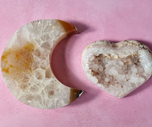 Agate Moon and Pink Amethyst Heart 21