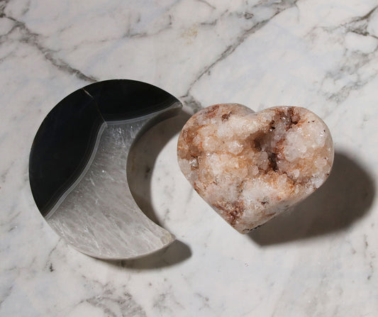 Agate Moon and Pink Amethyst Heart 22