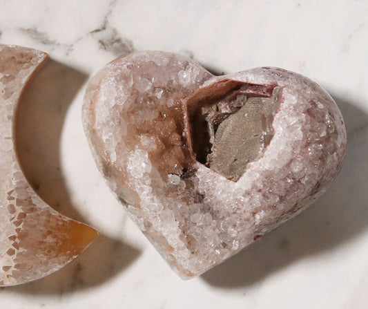 Agate Moon and Pink Amethyst Heart 24