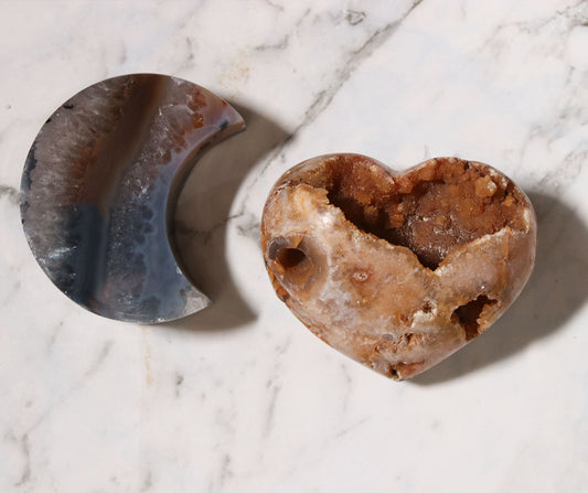 Agate Moon and Pink Amethyst Heart 25
