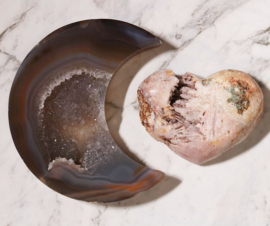 Agate Moon and Pink Amethyst Heart 26