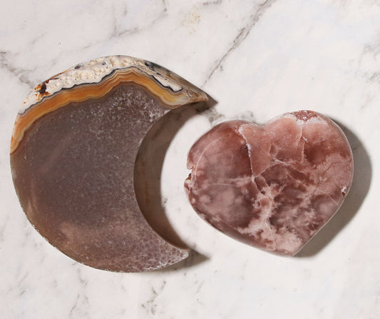 Agate Moon and Pink Amethyst Heart 27