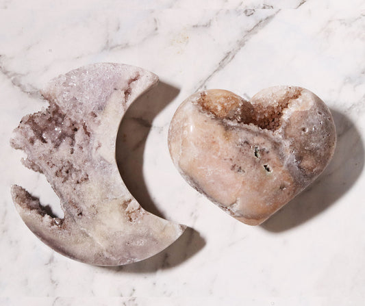 Agate Moon and Pink Amethyst Heart 29