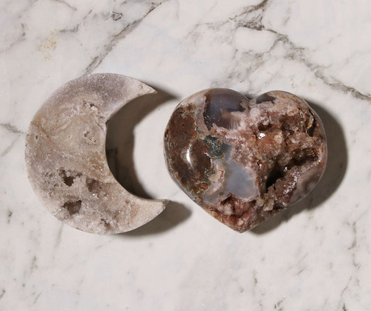 Agate Moon and Pink Amethyst Heart 30
