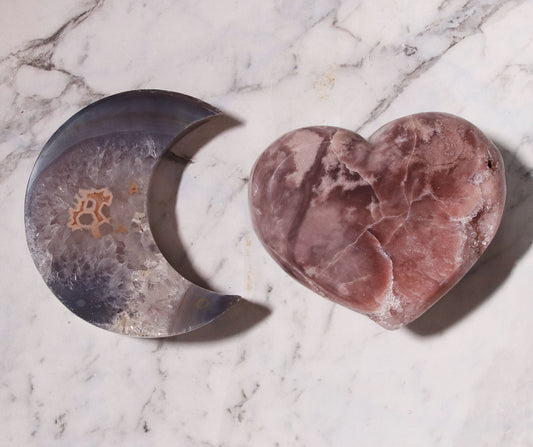 Agate Moon and Pink Amethyst Heart 33