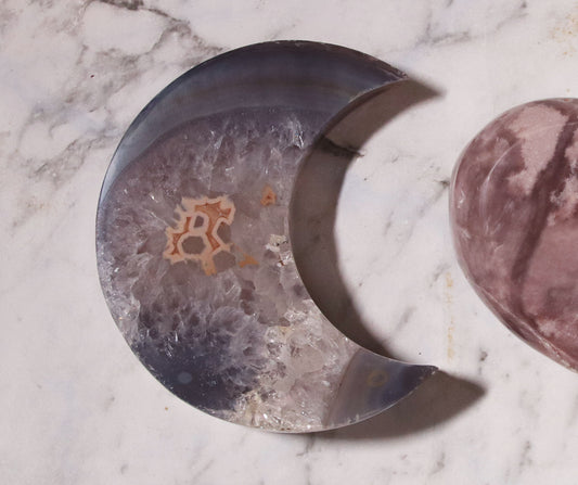 Agate Moon and Pink Amethyst Heart 33
