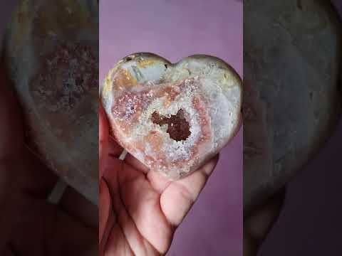Agate Moon and Pink Amethyst Heart 31