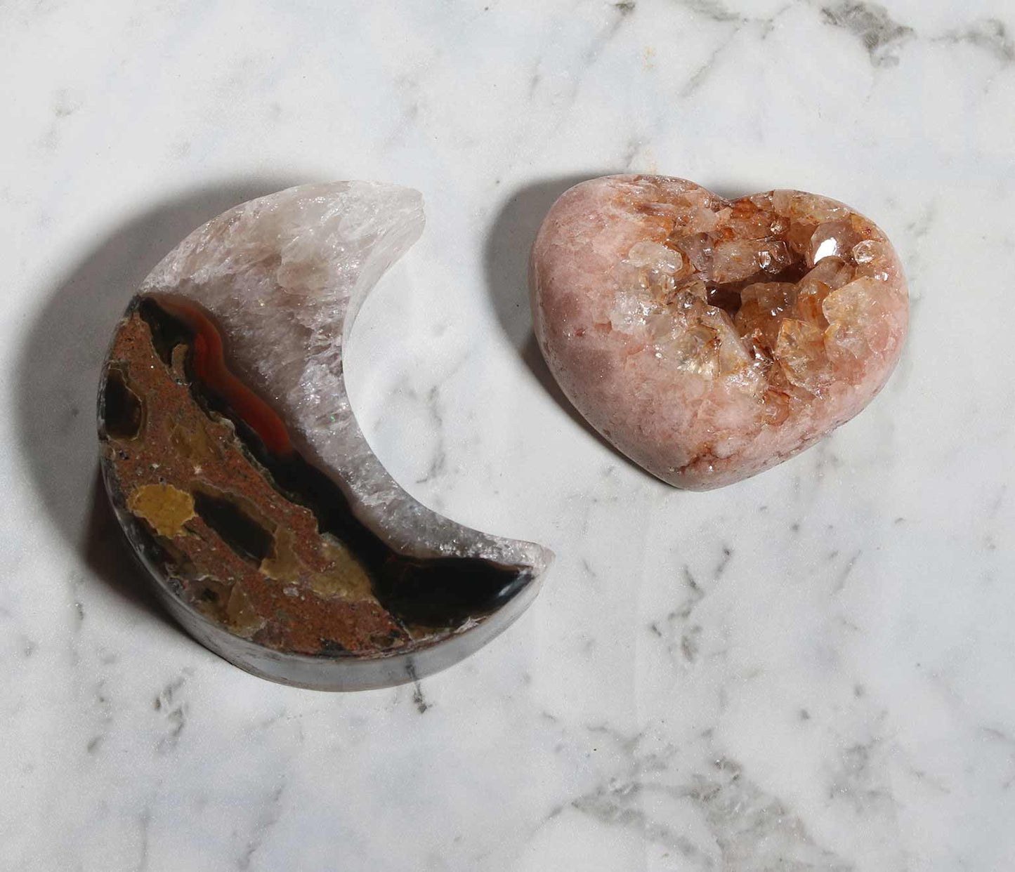 Agate Moon and Pink Amethyst Heart 03