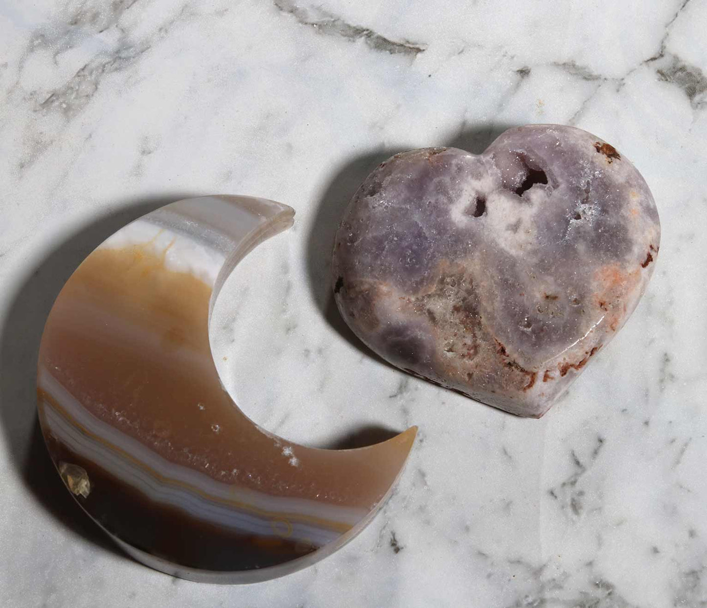 Agate Moon and Pink Amethyst Heart 05