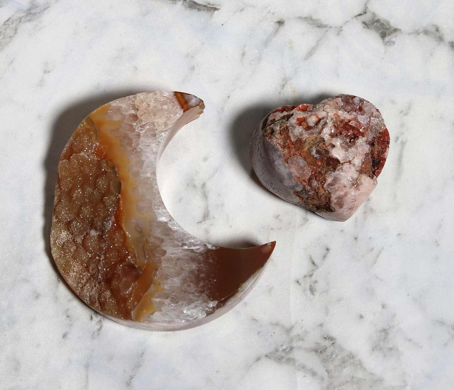 Agate Moon and Pink Amethyst Heart 07